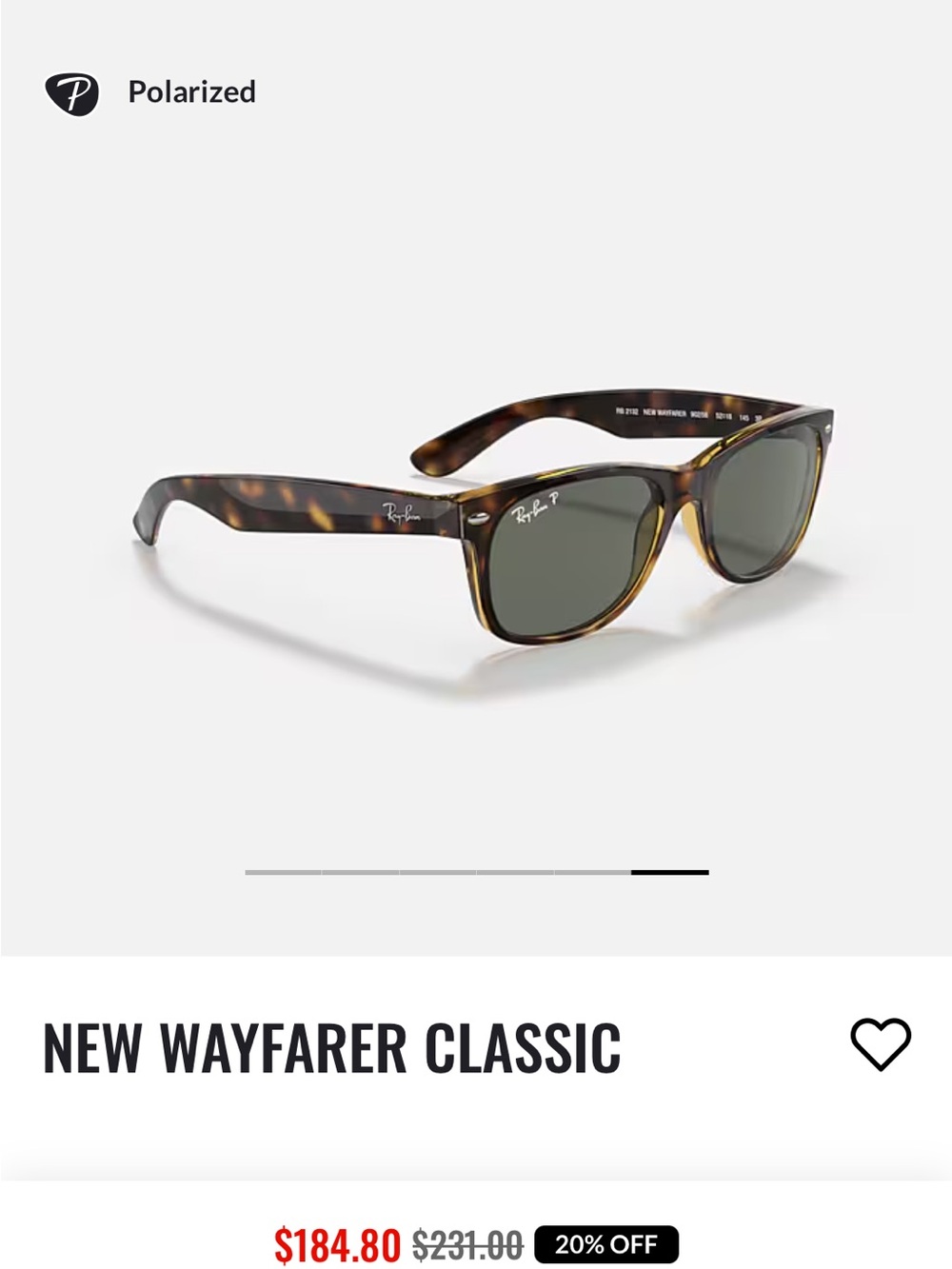 Ray-Ban New Wayfarer Classic Sunglasses - Tortoiseshell Frame with Green Lenses